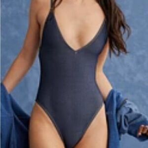 Aerie Denim Plunge swimsuit